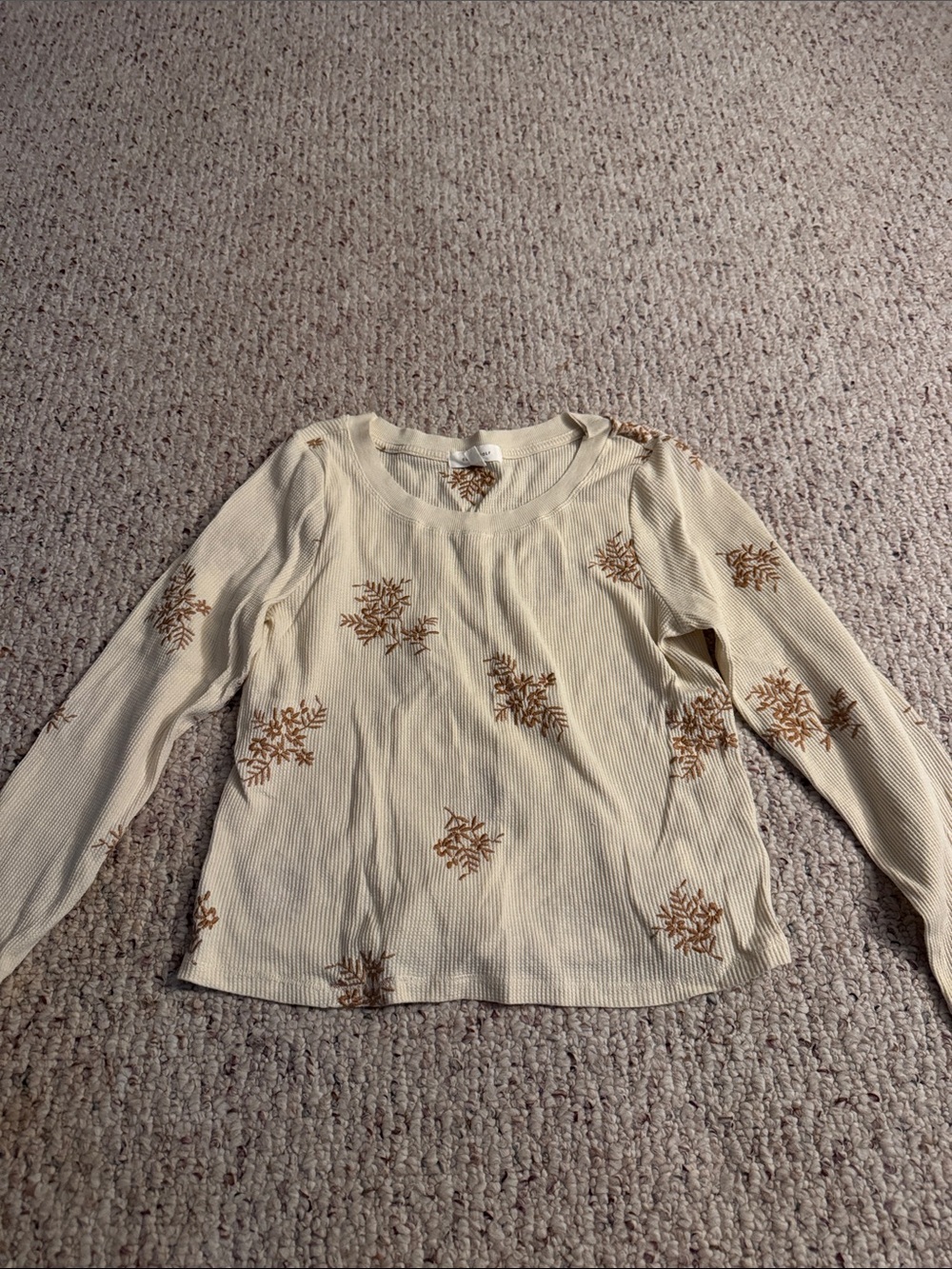 BOOT BARN Cream Long Sleeve Floral Print Ribbed Top